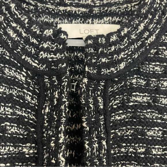 Loft Sweater Womens Small Black White Knit Round Neck Cardigan - Picture 4 of 8